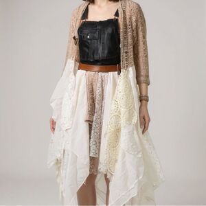 Tan Open Knit Multilayer Asymmetric Maxi Duster Jacket NEW